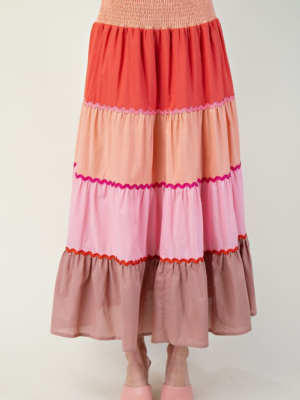 4-0503 Easel Tiered Pink Color Block Full Flowy Skirt
